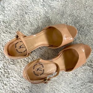 Nude Patent Leather Platform Heels